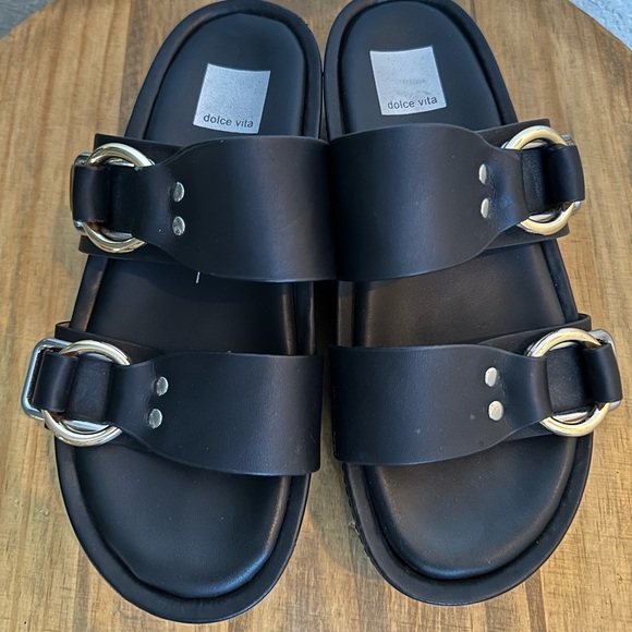 Dolce Vita Cici Black Stella Buckled Platform Slide Sandals Size 7.5 - Picture 7 of 10